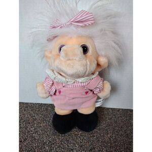 Vintage 1992 Chosun Trolio soft Girl Troll doll plush 11" Pink Hearts‎ Bow